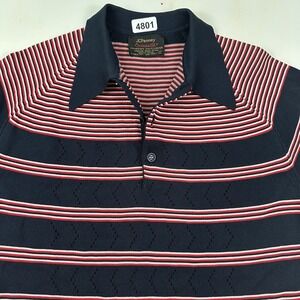 New VTG‎ 60s JCPenny Coleseta Polo Shirt Men Fits Medium Tag L Blue Red Striped